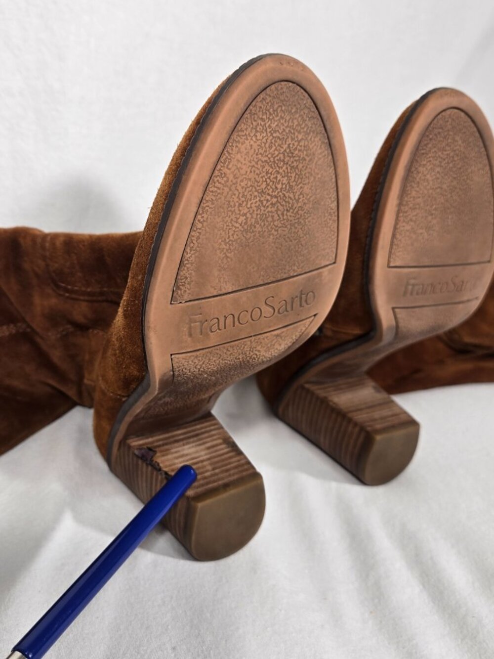 FRANCO SARTO Elnora BOHO Cognac Suede Over The Knee Fringe Boots Size 7.5M-WC. - Picture 11 of 16